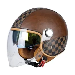 QUICKOOL Dual Visor 3/4 Open Face Motorcycle Helmet for Men & Women, DOT Approved Unisex Retro Half Helmet?Motorbike Casco for Moped Cruiser Bobber an