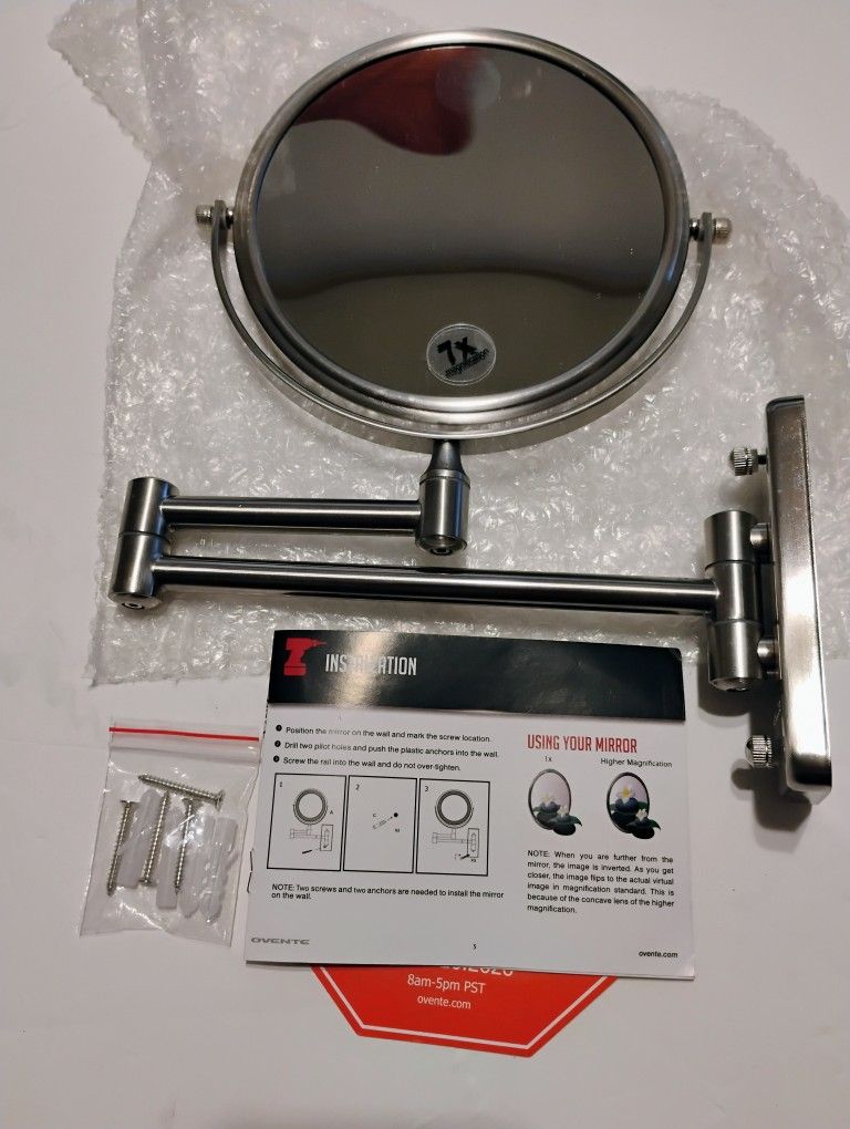  7" Wall Mounted Makeup Mirror with 1X/7X Magnification, Double Sided Magnifying Round Bathroom Vanity Mirror, 360° Swivel Design