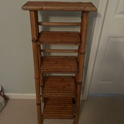 Vintage Burnt Bamboo 5 Tier Ladder Book Shelf Foldable 