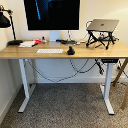 Electric Standing Desk – Motorized Height Adjustable, 55x28, Oak/White