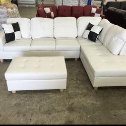 White Leather Sectional Couch