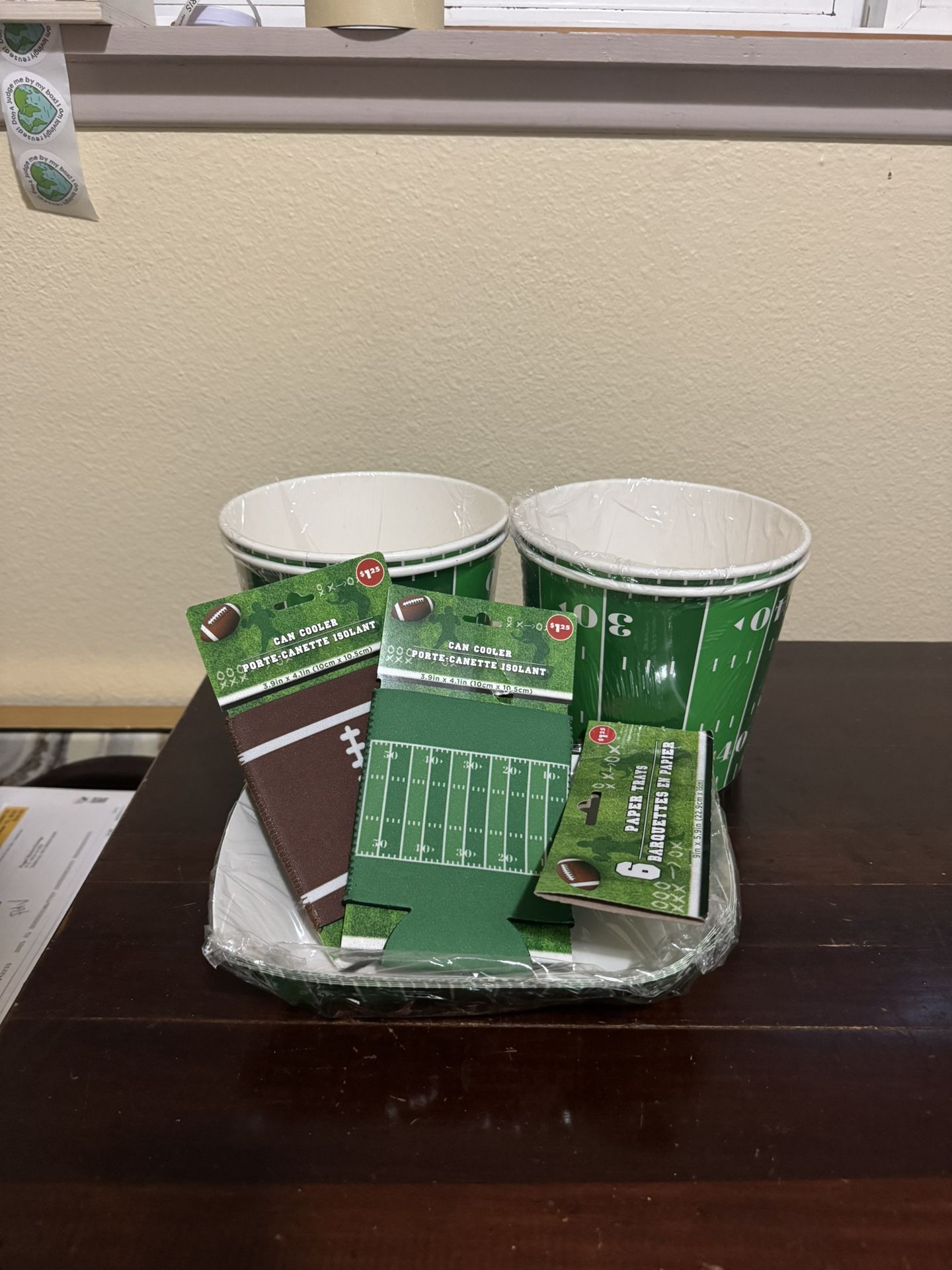 Football Season Party Buckets, Can Koozies And Paper Trays - New