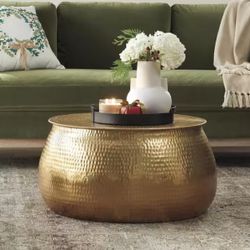 Calluna 30 in. Gold Round Metal Coffee Table with Lift Top Storage