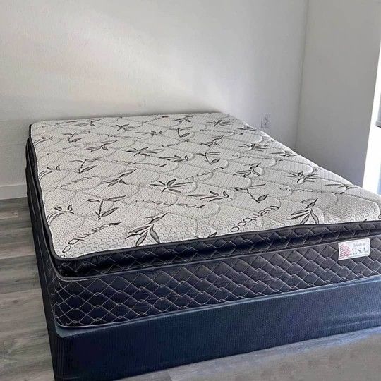 Mattress Queen size Firm Orthopedic Pillow top + box spring Gift Totally new 🛏🌟🏠