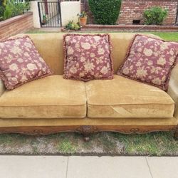 Antique Hard Wood Velvet Couch 