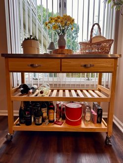 Rolling Island Cart with Shelves