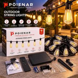 Poienar 50FT Solar Outdoor String Lights with remote ,25+2 bulbs