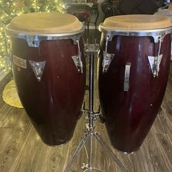 Conga Drums , Bongos With Neice Stand Neice, Cari Or Storage Bags As Pictures