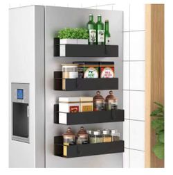Metal 4 Pack Magnetic Spice Storage Rack - black
