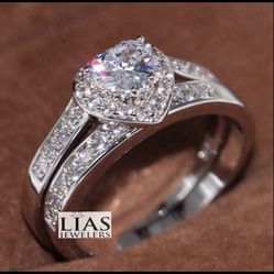 New 18k White Gold Wedding Ring Set 