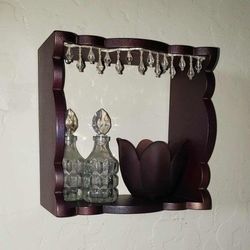 X4 VINTAGE ORNATE CRYSTAL JAR BOTTLES WITH STOPPERS PURPLE FLOWER TULIP CANDLE HOLDER SQUARE CUBE SHELF LEDGE 