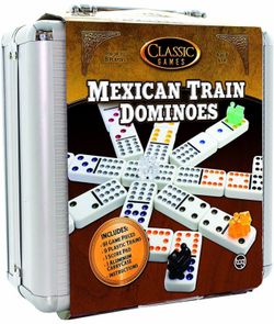 Mexican Train Dominoes Set with Aluminum Case - New