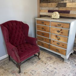 Red Velvet Queen Anne And drexel Antique Dresser