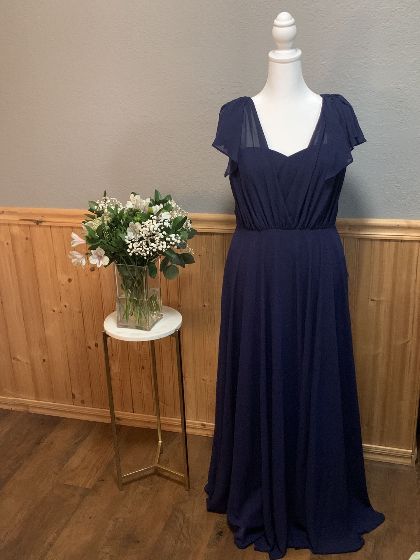 Lulu Chiffon Navy Blue Size 10 Bridesmaids Dress Tailored For 5’3”