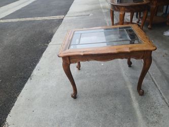 Nice leaded glass insert, solid wood table.