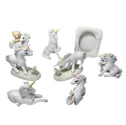 Vintage Enesco Rainbow Forest Unicorn Ceramic Figurines Lot of 8 1980s