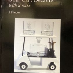 Padres Decanter & 2 Heavy Weight Engraved Glasses. Brand NEW Perf For Fathers Day! Big 11” Tall 