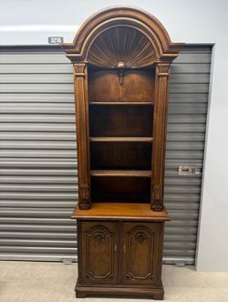 French Provincial Style Carved Walnut Bookcase  H 85" W 31" Depth 13" 2 piece  Pick up in Orting  Bookshelf book furniture antique