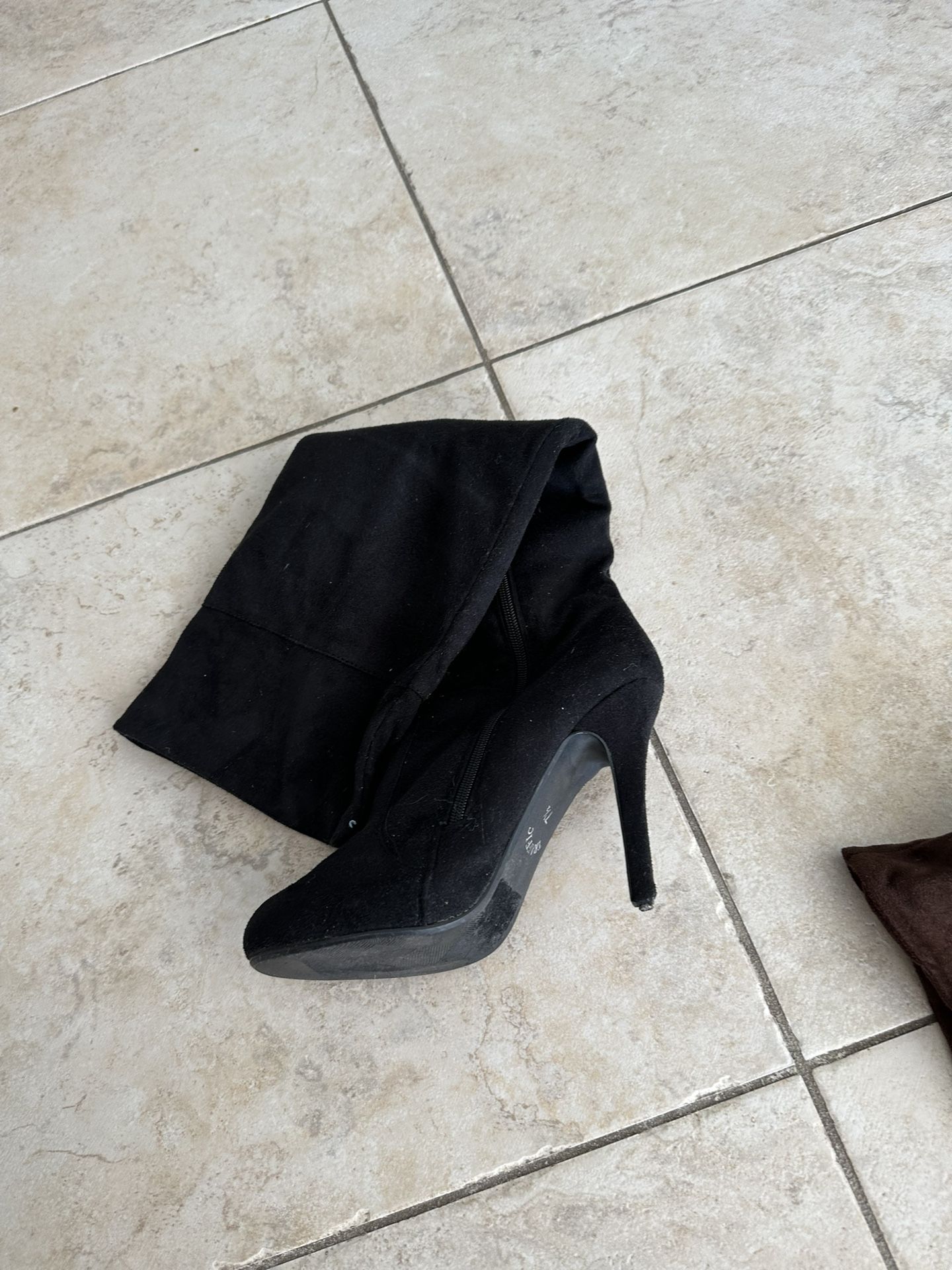 High Black Suede Zip Up Boots Size 7.5