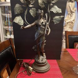 Antique Figural Lady Spelter Lamp 