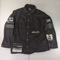 Zara Denim  Contrast Print Black Jacket Men's Size Large