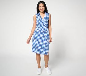 Susan Graver Courtside Social Liquid Knit Skort Dress Eternal Blue, Petite Small