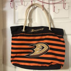 Anaheim Ducks Orange & Black Logo Tote With Rope Handles.  Size 13 inches long without handles.  and 17 inches wide Brand New Never Used Anaheim Ducks