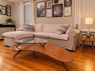 Vintage Mid Century Modern Coffee Table – Sculptural Wood & Glass