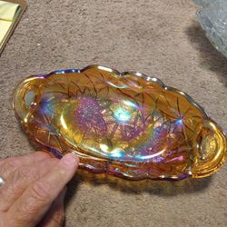 VINTAGE Marigold Iridescent Carnival  Glass Tray