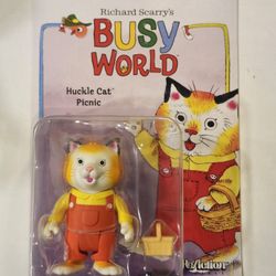 UNPUNCHED CARD .SUPER 7 REACTION FIGURES . RICHARD SCARRYS . BUSY WORLD . HUCKLE CAT PICNIC . 3.75 " ACTION FIGURE.