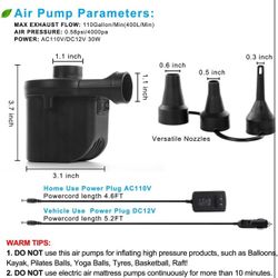 Newpol Inflatable Bed Pump, Electric Air Pump(100 Gallon/Min) for Air Mattress Beds, Inflatable Swimming Pools, Swimming Ring        