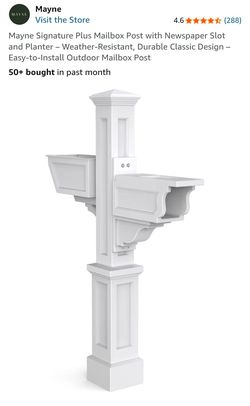 Mayne Signature Plus Mailbox Post with Newspaper Slot and Planter – Weather-Resistant - NEW