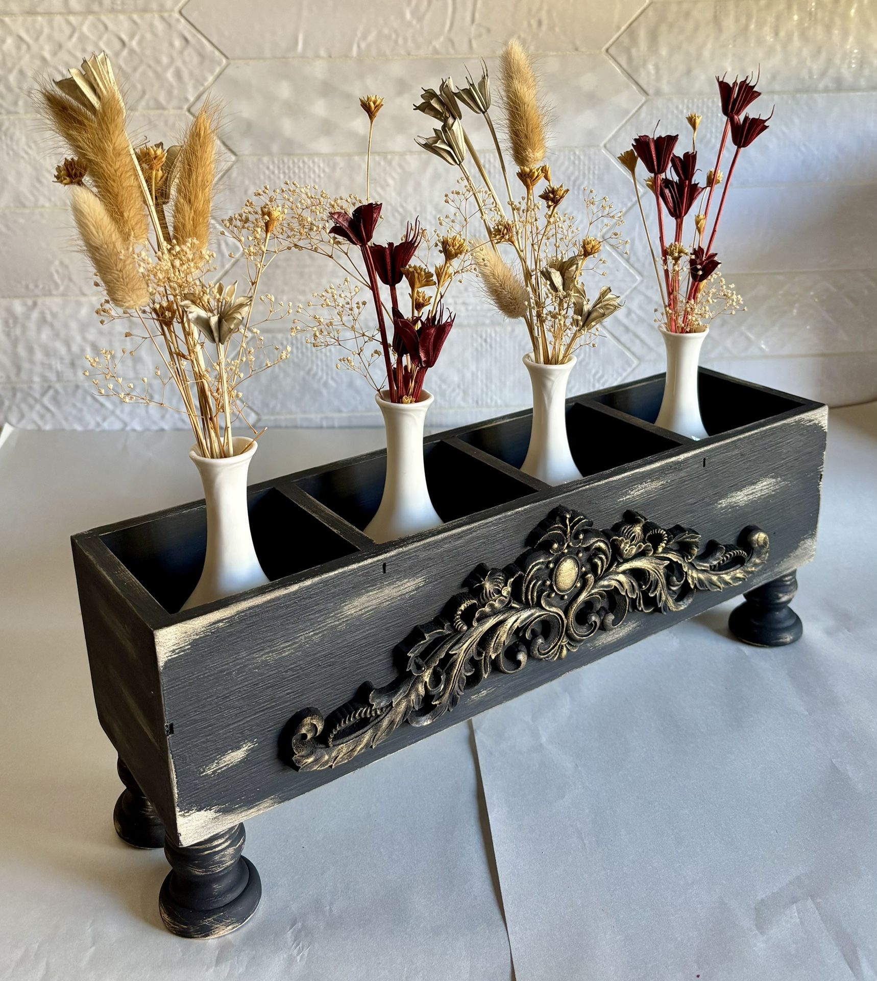 Hand Decorated Upcycled Four-Slot Decorative Box/Caddy