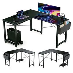 L Shaped Desk, 50 Inch Reversible Computer Desk Corner Gaming Table with CPU Stand & Storage Bag, Sturdy Metal Frame PC Workstation for Home Office