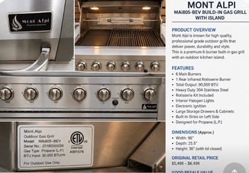 Mont Alpi MAi805-BEV Built-In Gas Grill