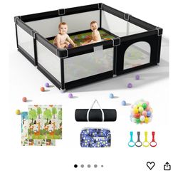 79x71black Play Pen With Mat, Balls And Rings