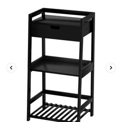 Bathroom Shelves, 3 Tier Ladder Shelf with Drawers, Bamboo Nightstand Open Shelving - Black