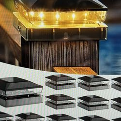 Solar Post Cap Lights, 6 Pack Upgraded Outdoor Deck Fence Post Solar Lights for 4x4 5x5 Wood/Vinyl Posts, IP65 Waterproof, 10-12 Hours Warm White Glow