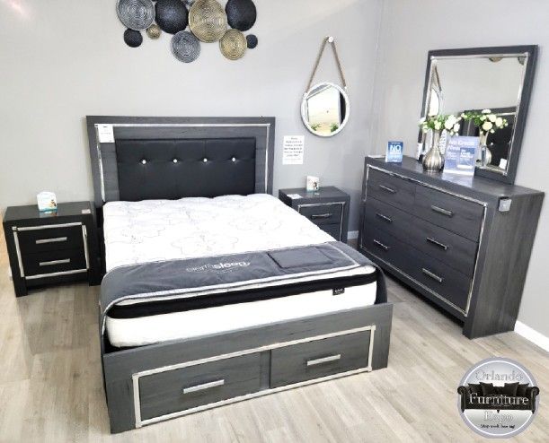 $26 Down Financing!!! BRAND NEW GREY QUEEN BEDFRAME AND DRESSER!!!
