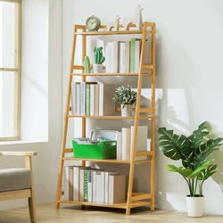 Magshion 5 Tier Bamboo Ladder Shelf, Freestanding Floor Ladder Shelf, Plant Storage Rack for Home Office Library (Natural, 27 Inch)