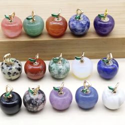 8pcs Apple Statue Pendant Natural Crystal Stone Carved Necklace Jewelry