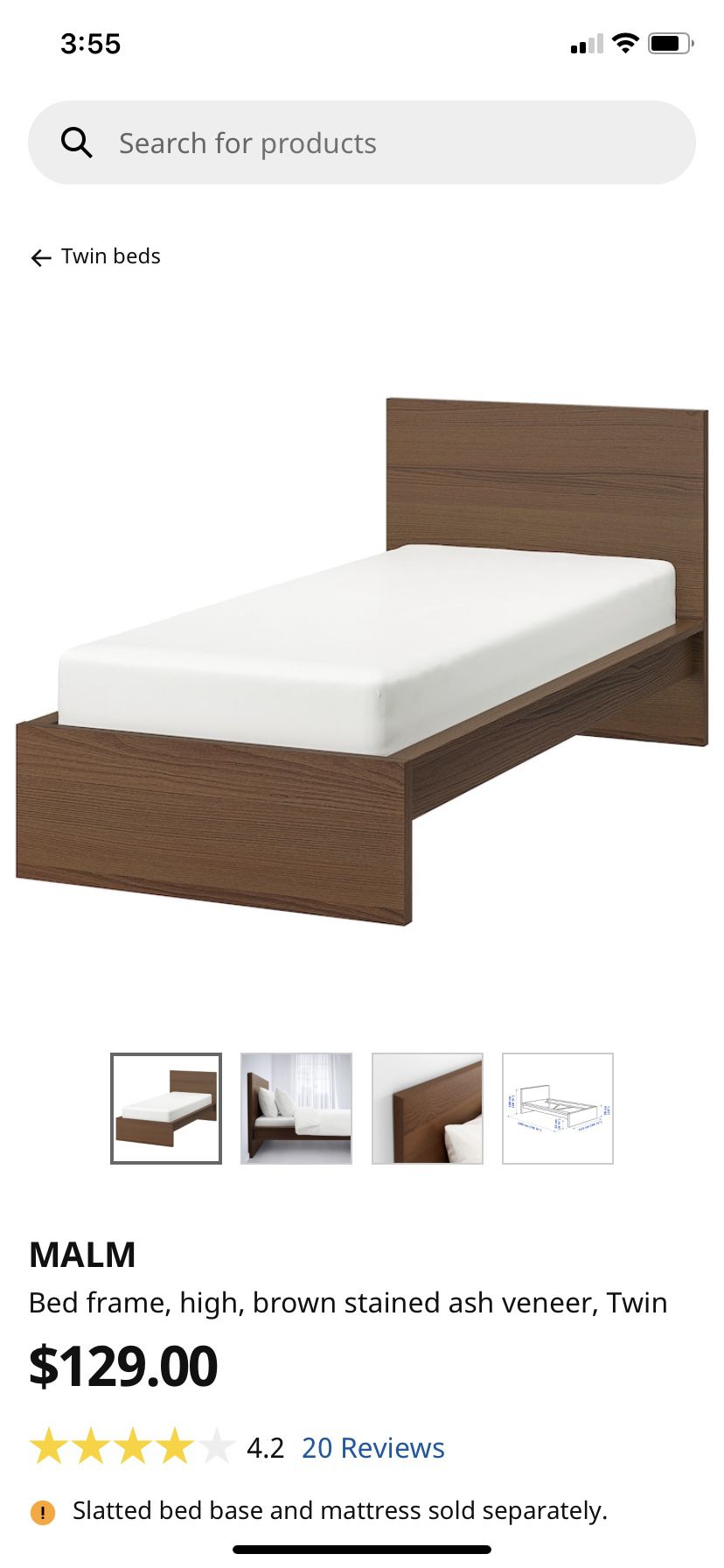IKEA Malm Twin bed / 2 storage boxes & mattress