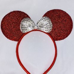 Minnie Mouse Ears Headband Red White Bow