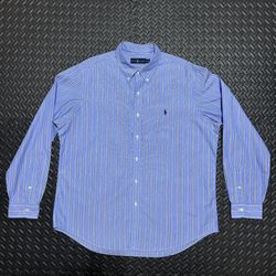 Ralph Lauren Button Down Striped Shirt Long Sleeve Blue Small Pony Mens XL