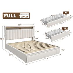Full Size Bed Frame, Beige