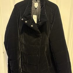 Name Brand New J Jill Black Velvet Winter Coat - women’s jacket size Large - gift - Simi Valley