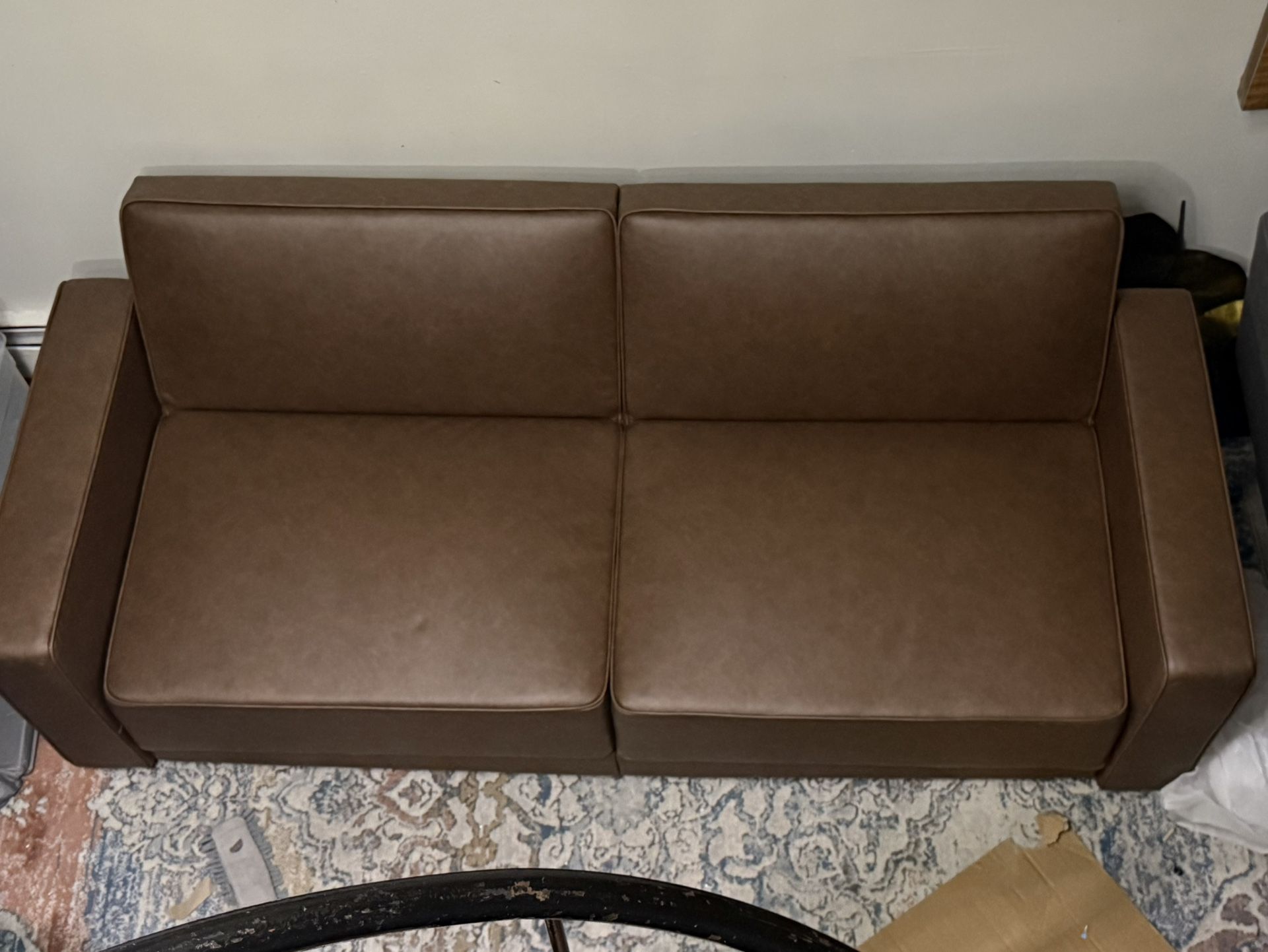 Brown Faux Leather Convertible 82” Sofa