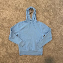 light blue Champion hoodie features a distinctive small embroidered "C" logo on the chest (Medium)