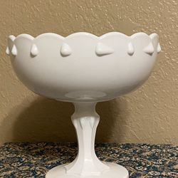 Indiana White Milk Glass Tear Drop Pedestal Bowl Compote