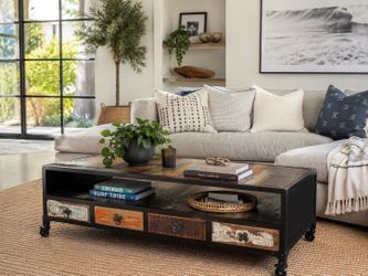 Rustic Industrial Coffee Table | Reclaimed Wood & Metal | 4 Drawers